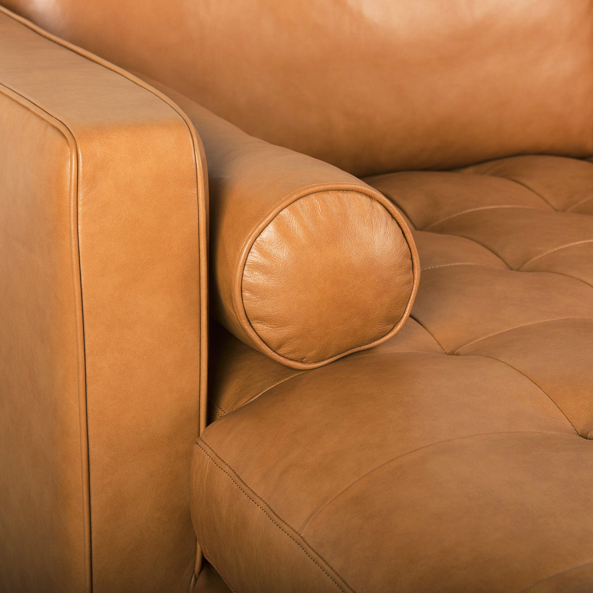 Svend 111.4L x 68.0W x 33.9H Tan Leather Left Chaise Sectional Sofa by Mercana at Eve Furniture