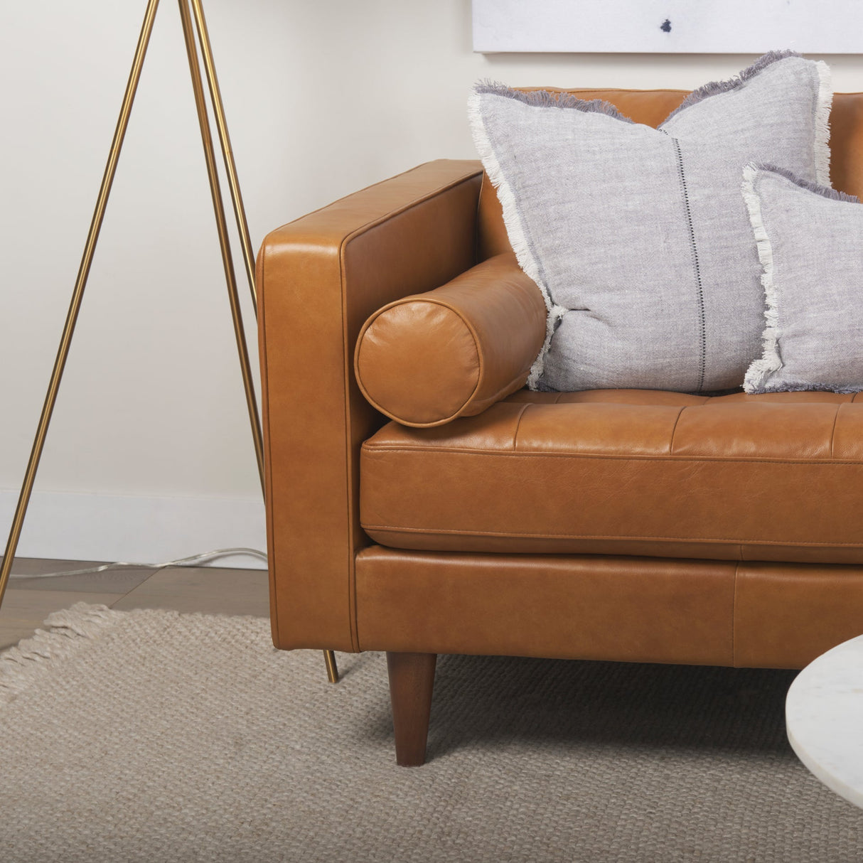 Svend 88.0L x 38.0W x 34.0H Tan Leather Sofa by Mercana at Eve Furniture