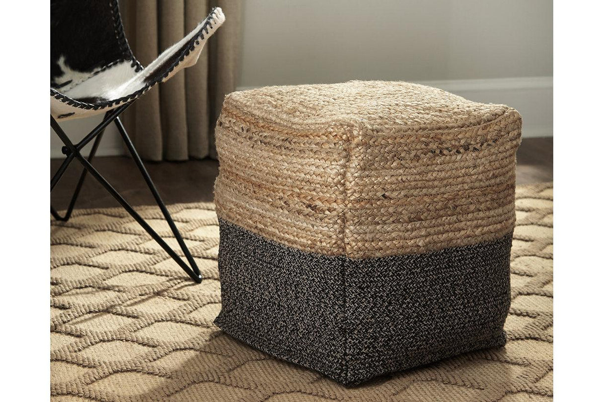 Sweed Valley Natural/Black Pouf by Ashley at Eve Furniture