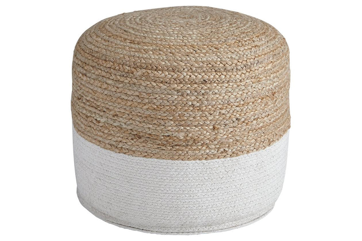 Sweed Valley Natural/White Pouf by Ashley at Eve Furniture