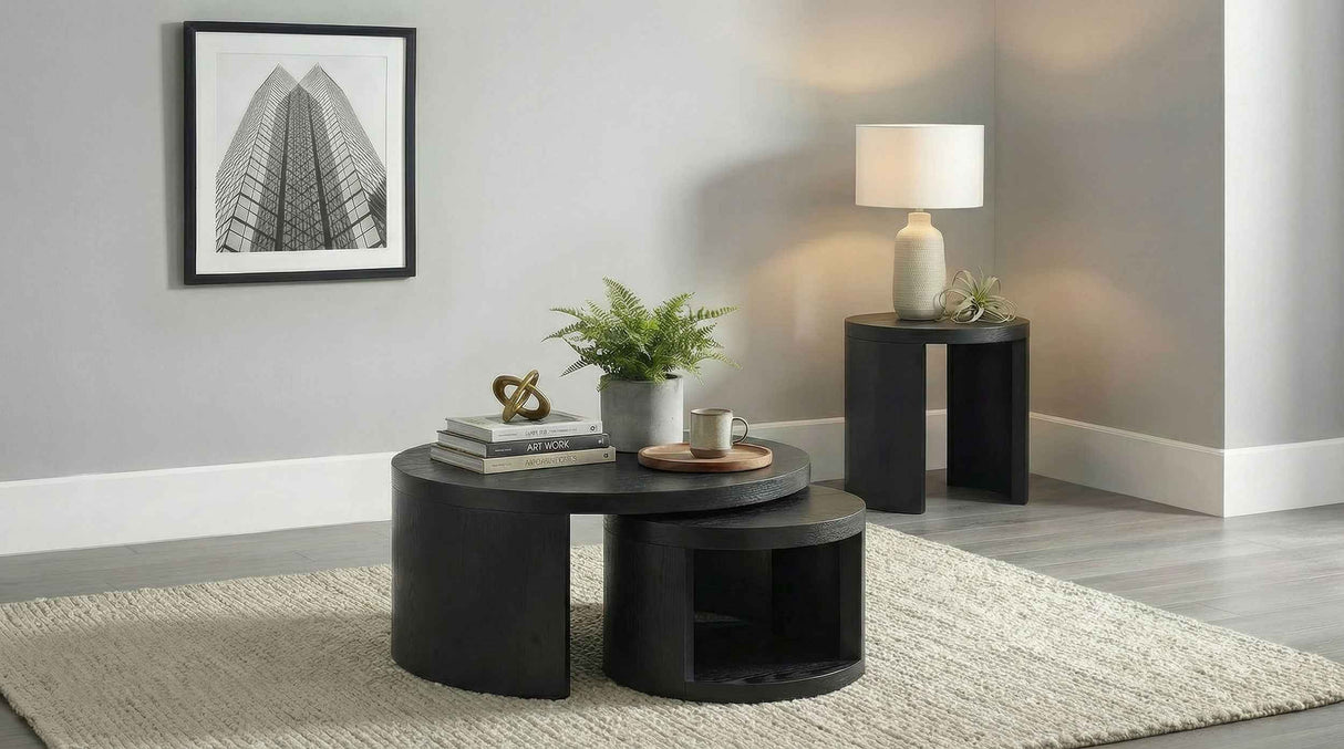 Sweeney Black 2-piece Round Wood Occasional Nesting Table Set by Coaster at Eve Furniture