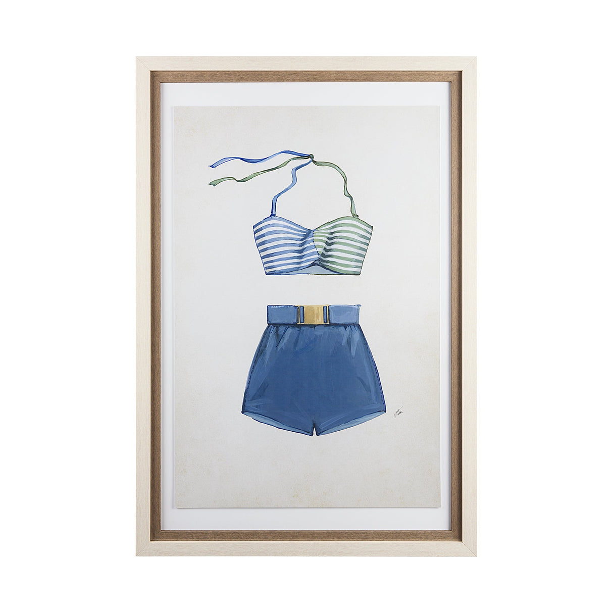 Swimsuit Blue by Mercana Studio a Hand Embellished Textured Framed Art Print Matted under Glass by Mercana at Eve Furniture
