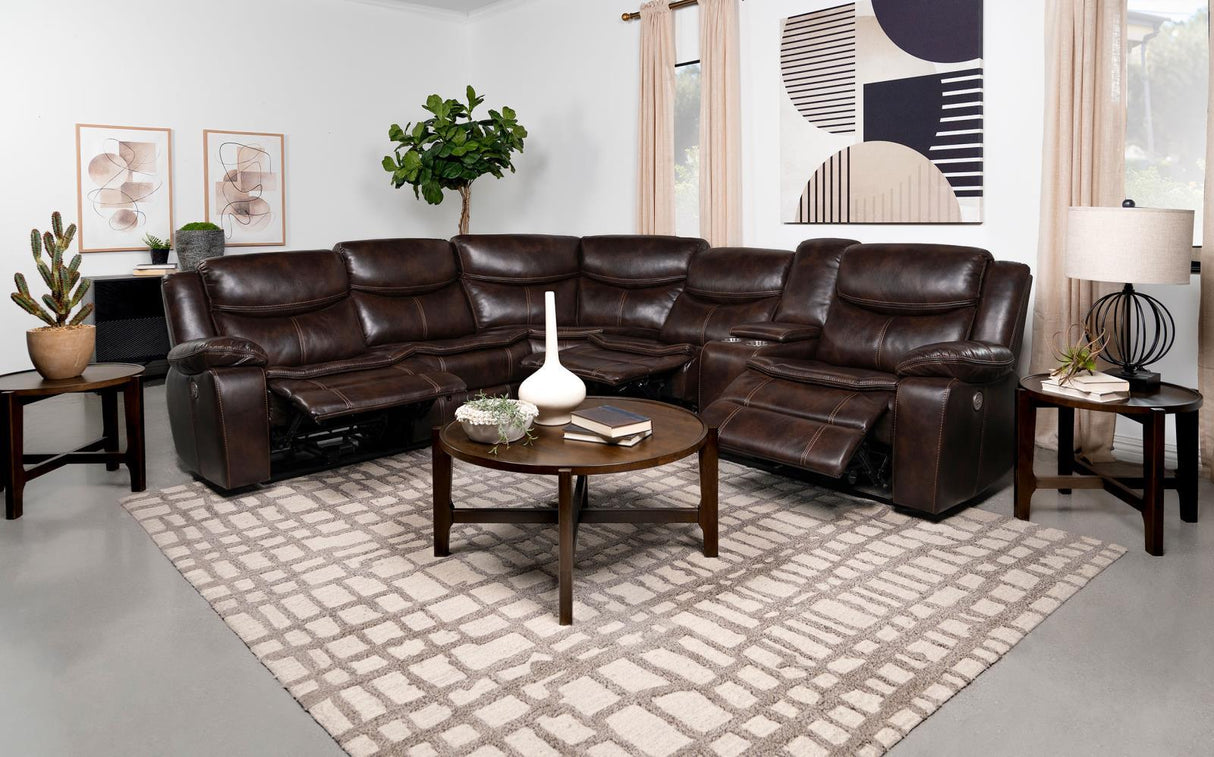 Sycamore Brown Upholstered Power Reclining Sectional by Coaster at Eve Furniture