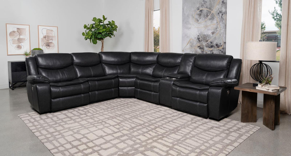 Sycamore Gray Upholstered Power Reclining Sectional by Coaster at Eve Furniture