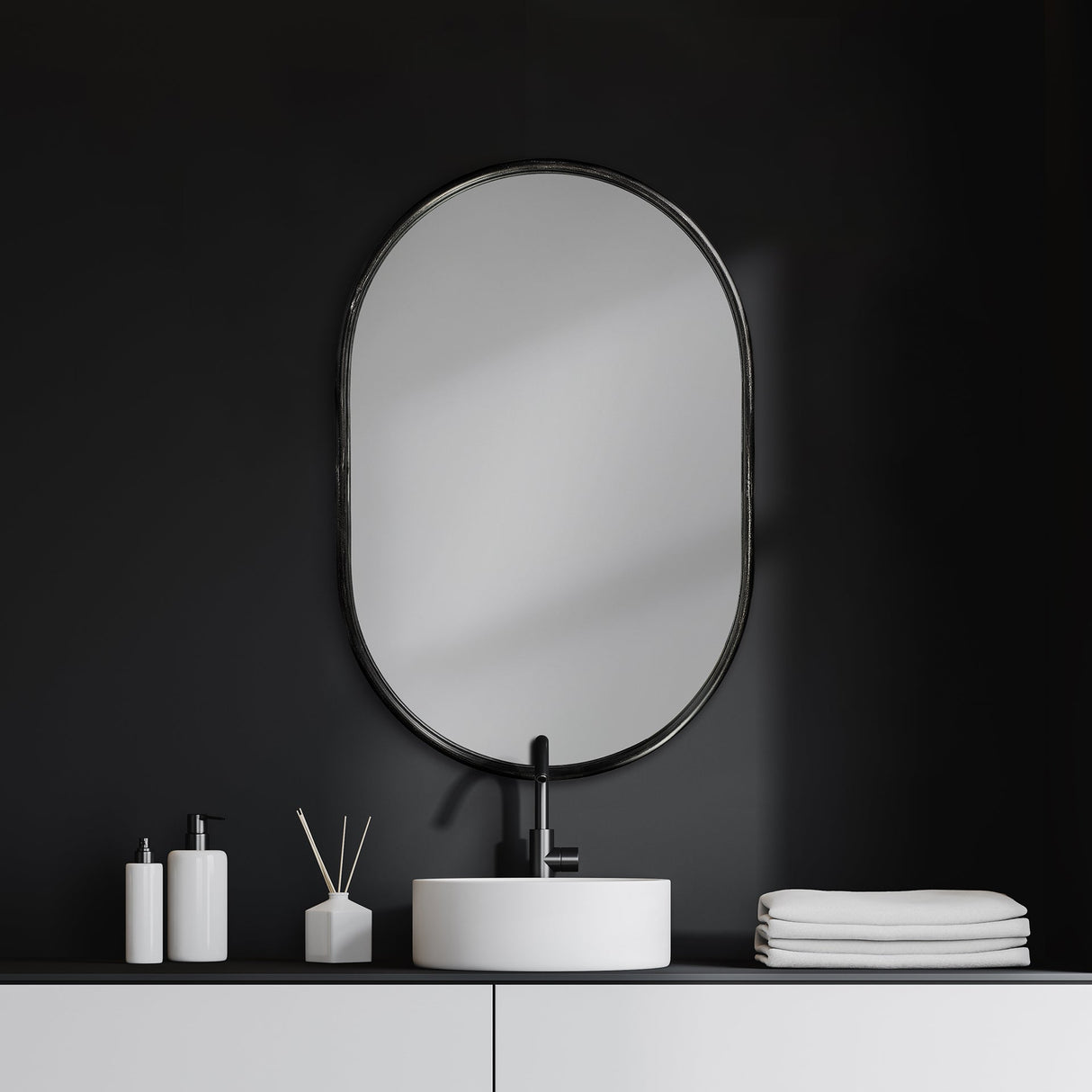 Sylvia II Oval Black Metal Frame Mirror by Mercana at Eve Furniture