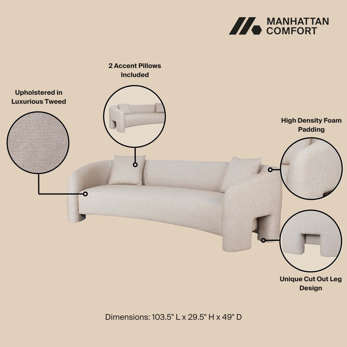 Sylvia Sofa in Gold Dust by Manhattan Comfort at Eve Furniture