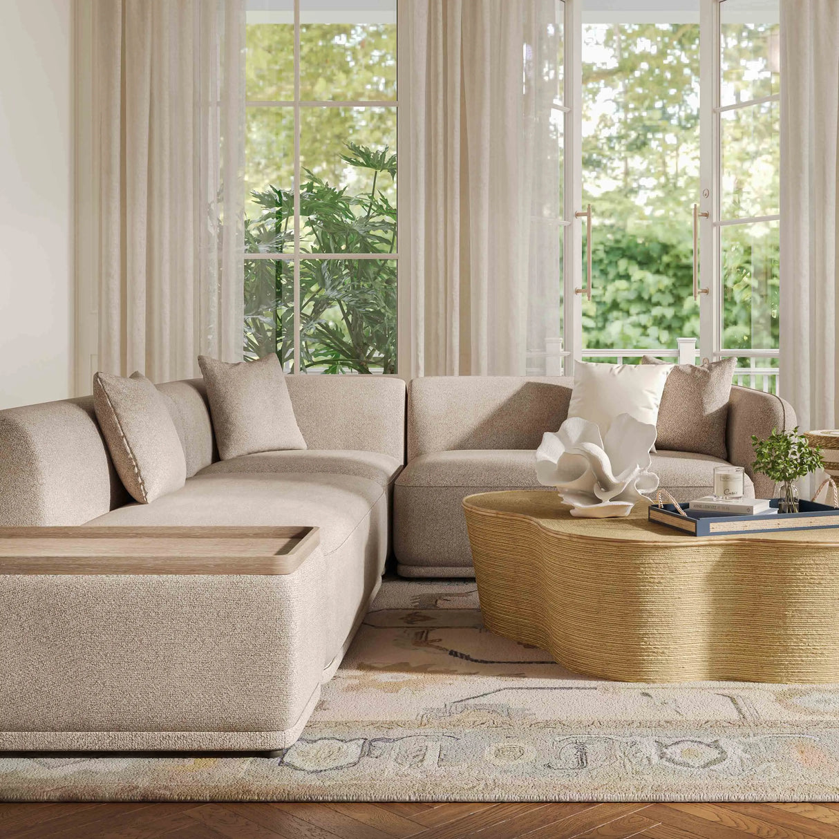 Sylvie Cream Boucle 4-Piece Chaise Sectional by TOV Furniture at Eve Furniture
