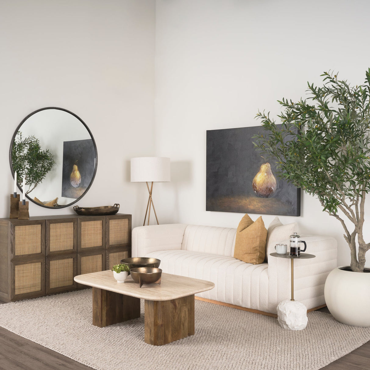 Symona Travertine and Mango Wood Rectangle Coffee Table by Mercana at Eve Furniture