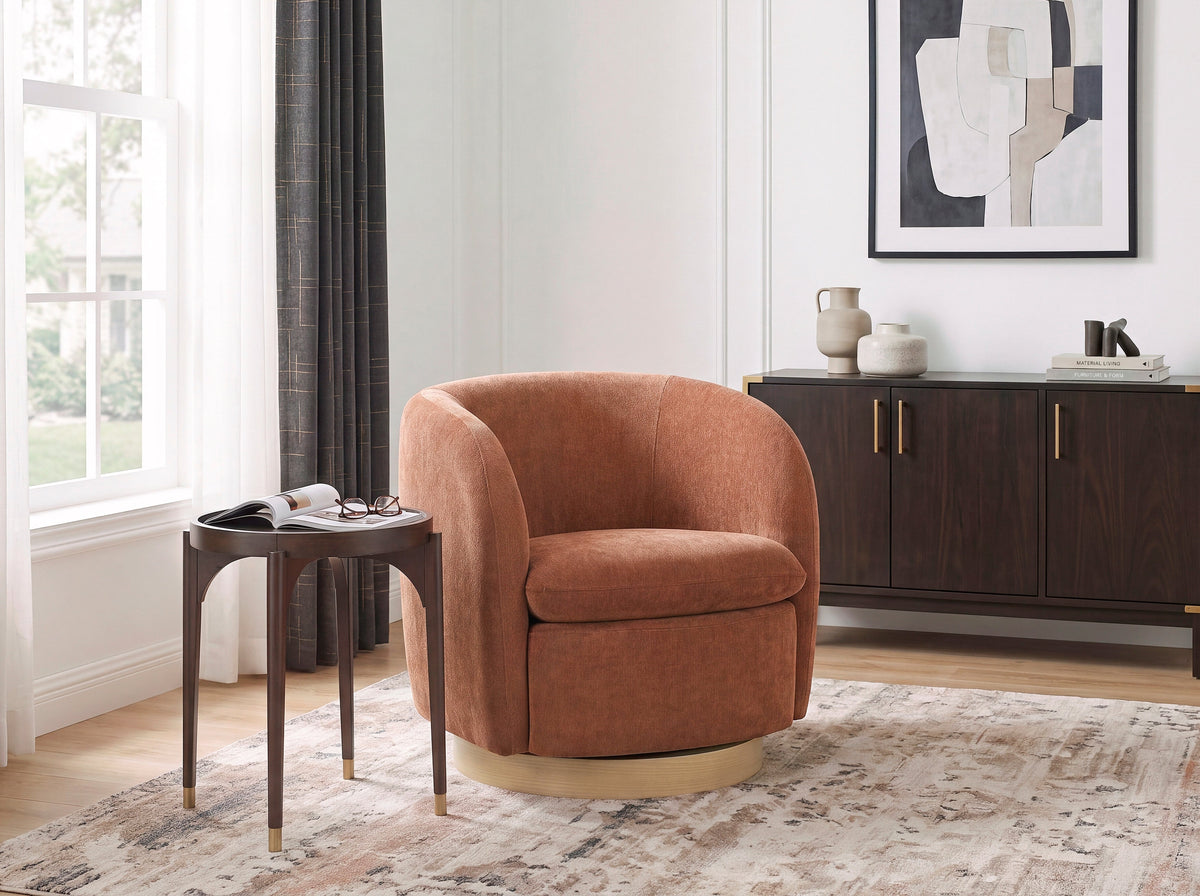 Synova Brown Chenille Swivel Chair by Homelegance at Eve Furniture