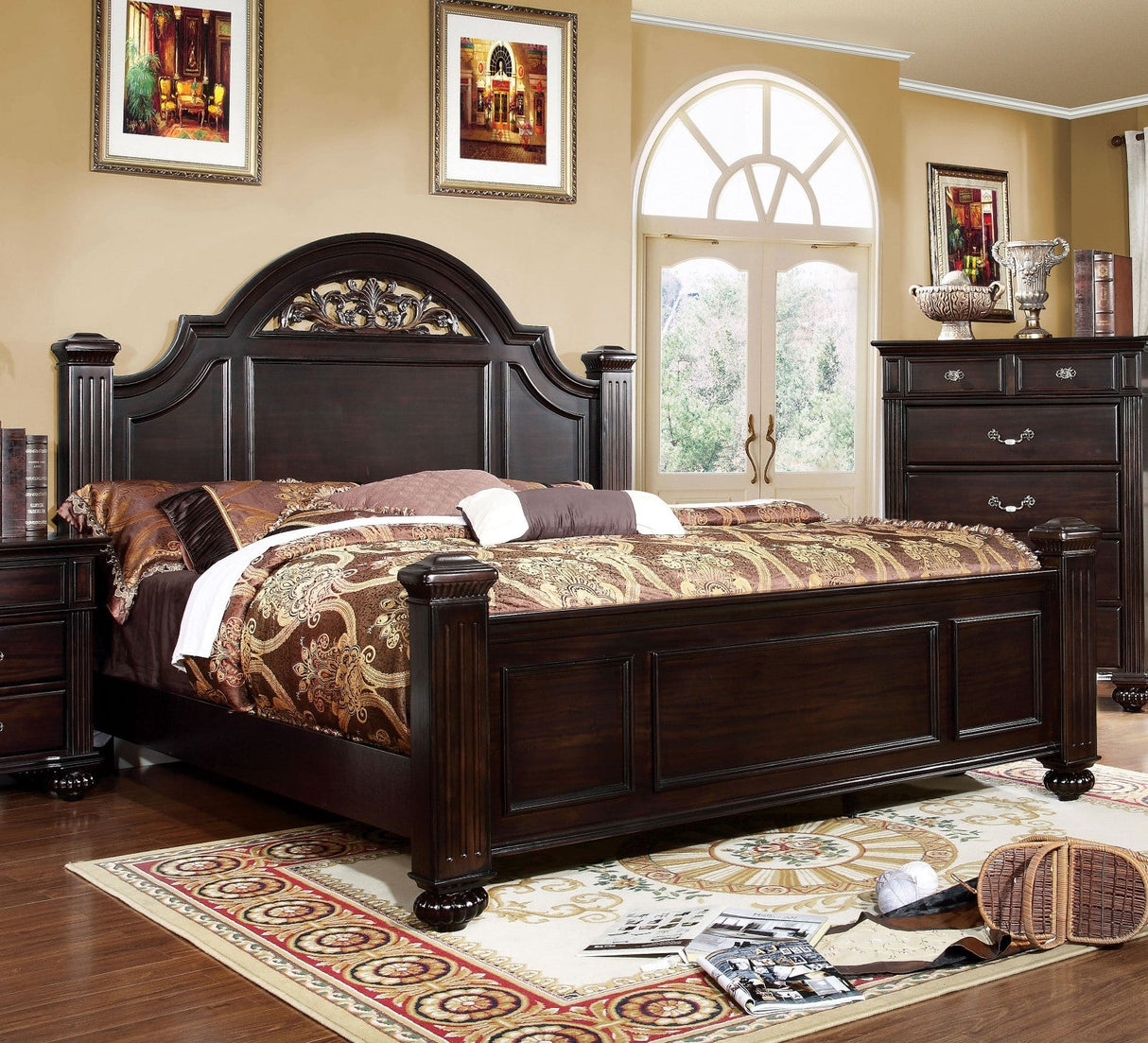 Syracuse Dark Walnut King Bed by Furniture of America at Eve Furniture