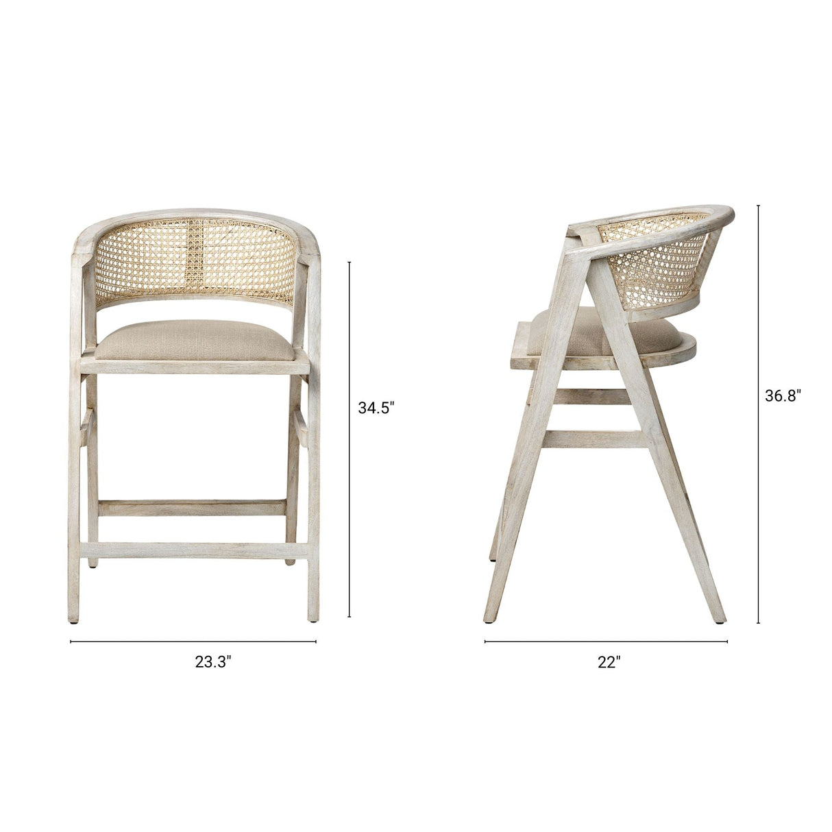 Tabitha 26.75" Seat Height Beige Fabric/Rattan Seat Blonde Wood Frame Counter Stool by Mercana at Eve Furniture