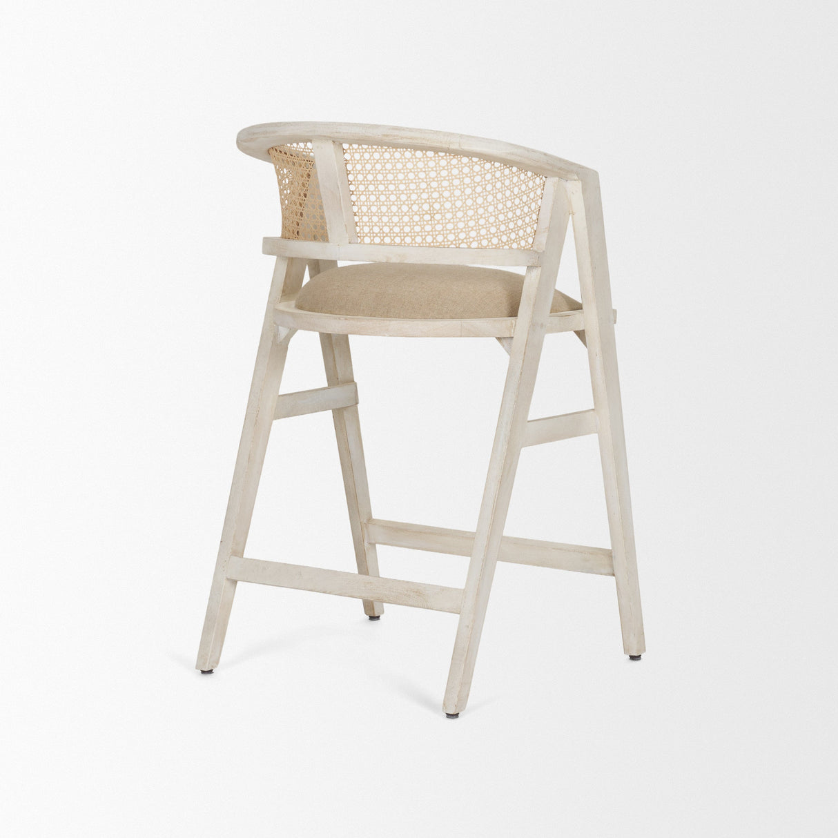 Tabitha 26.75" Seat Height Beige Fabric/Rattan Seat Blonde Wood Frame Counter Stool by Mercana at Eve Furniture