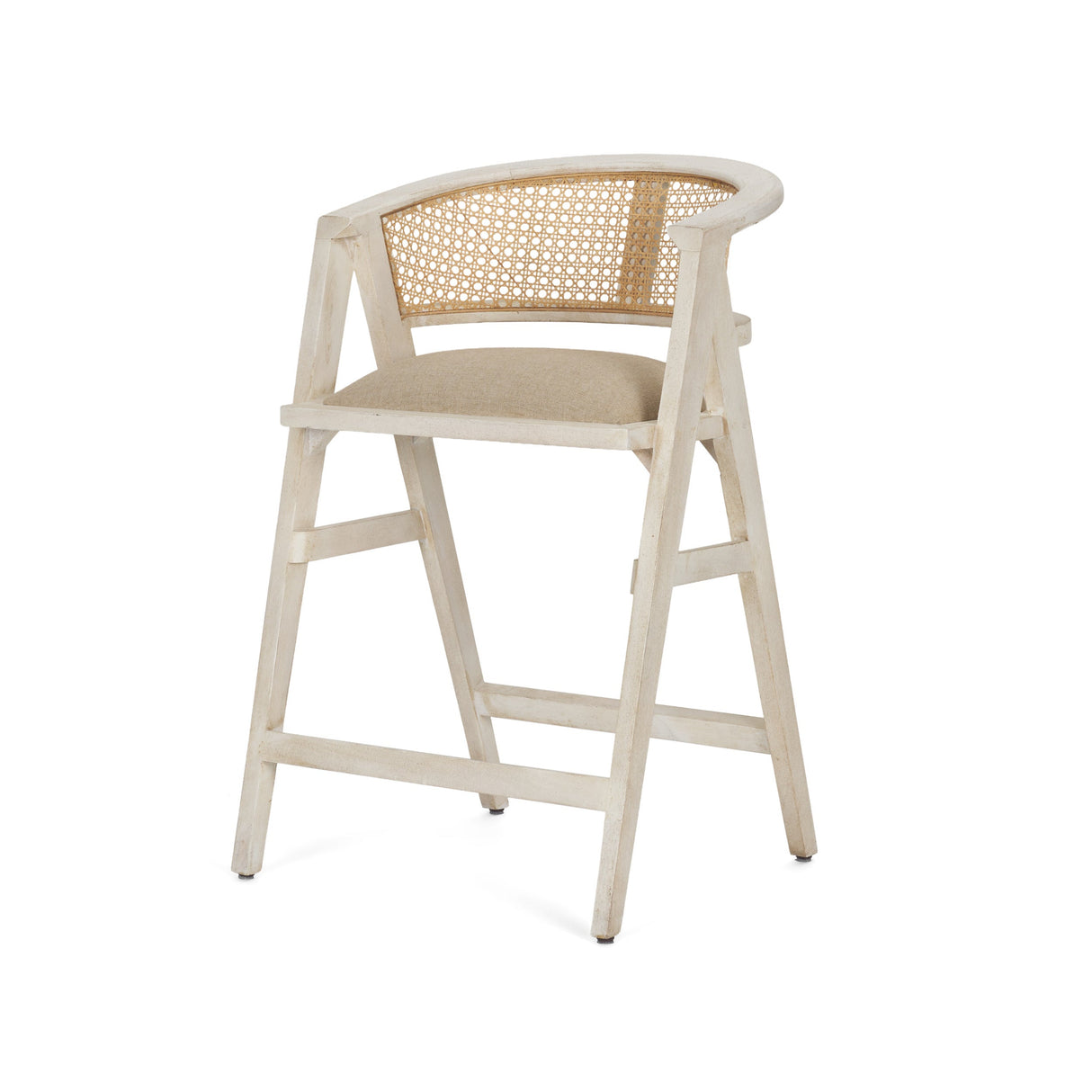 Tabitha 26.75" Seat Height Beige Fabric/Rattan Seat Blonde Wood Frame Counter Stool by Mercana at Eve Furniture