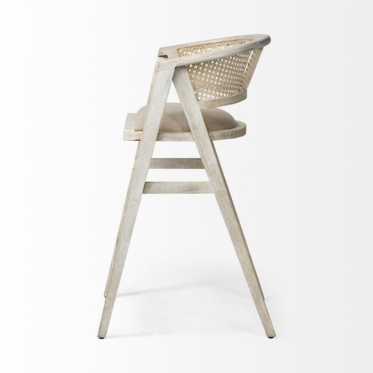 Tabitha 30.75" Seat Height Beige Fabric/Rattan Seat Blonde Wood Frame Bar Stool by Mercana at Eve Furniture