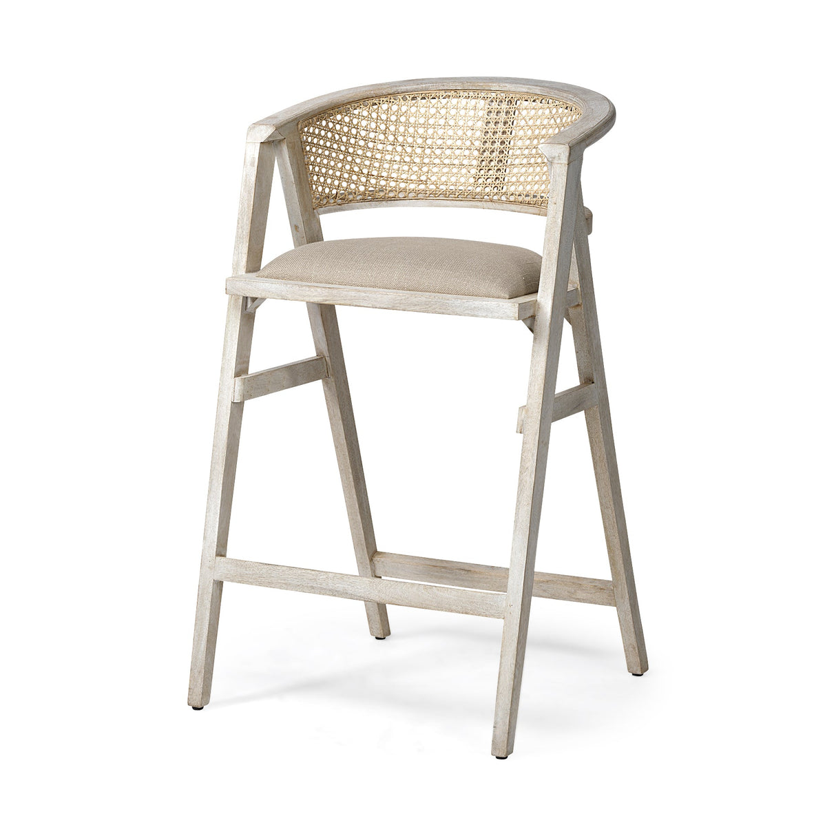 Tabitha 30.75" Seat Height Beige Fabric/Rattan Seat Blonde Wood Frame Bar Stool by Mercana at Eve Furniture