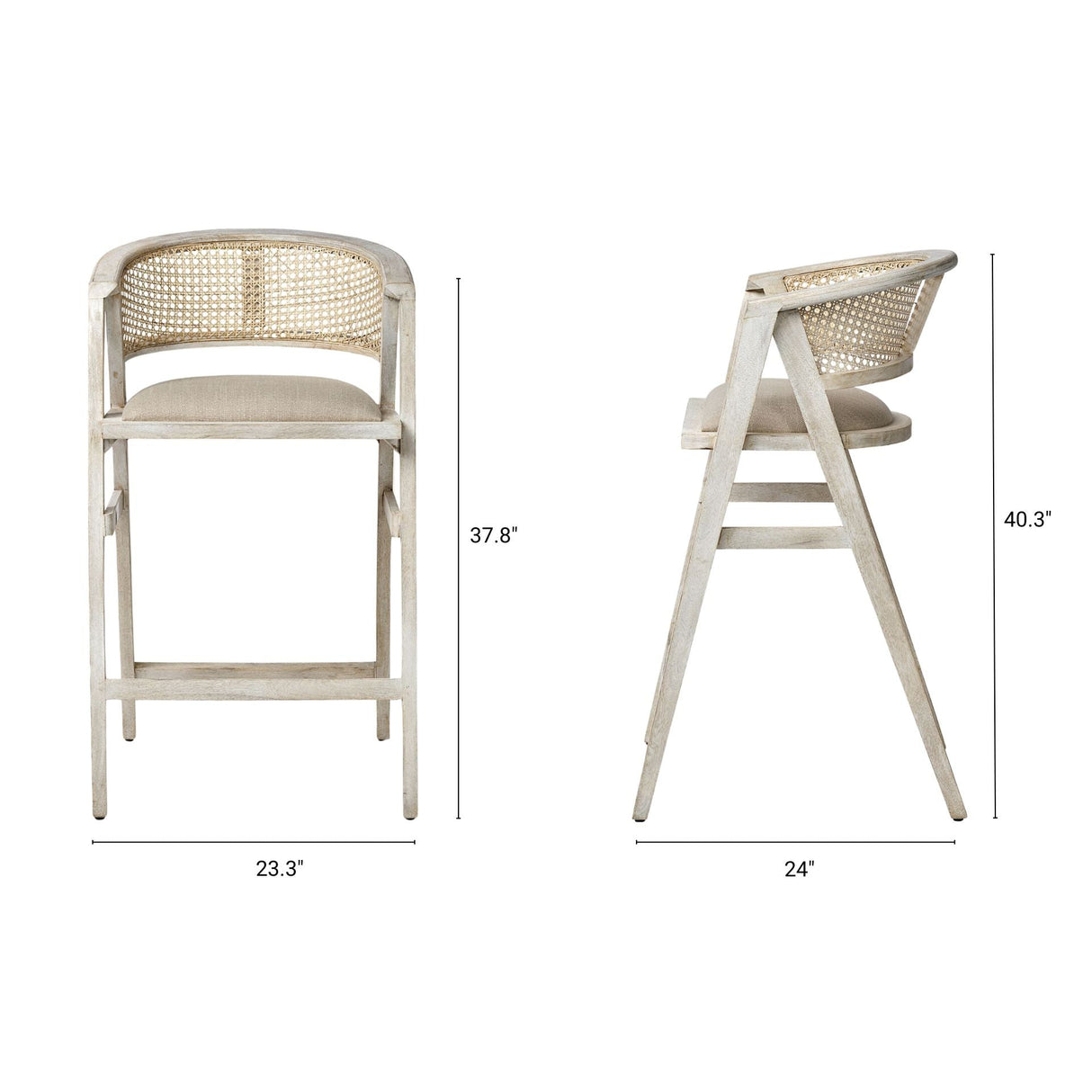 Tabitha Beige Fabric/Rattan Seat Blonde Wood Frame Bar Stool by Mercana at Eve Furniture