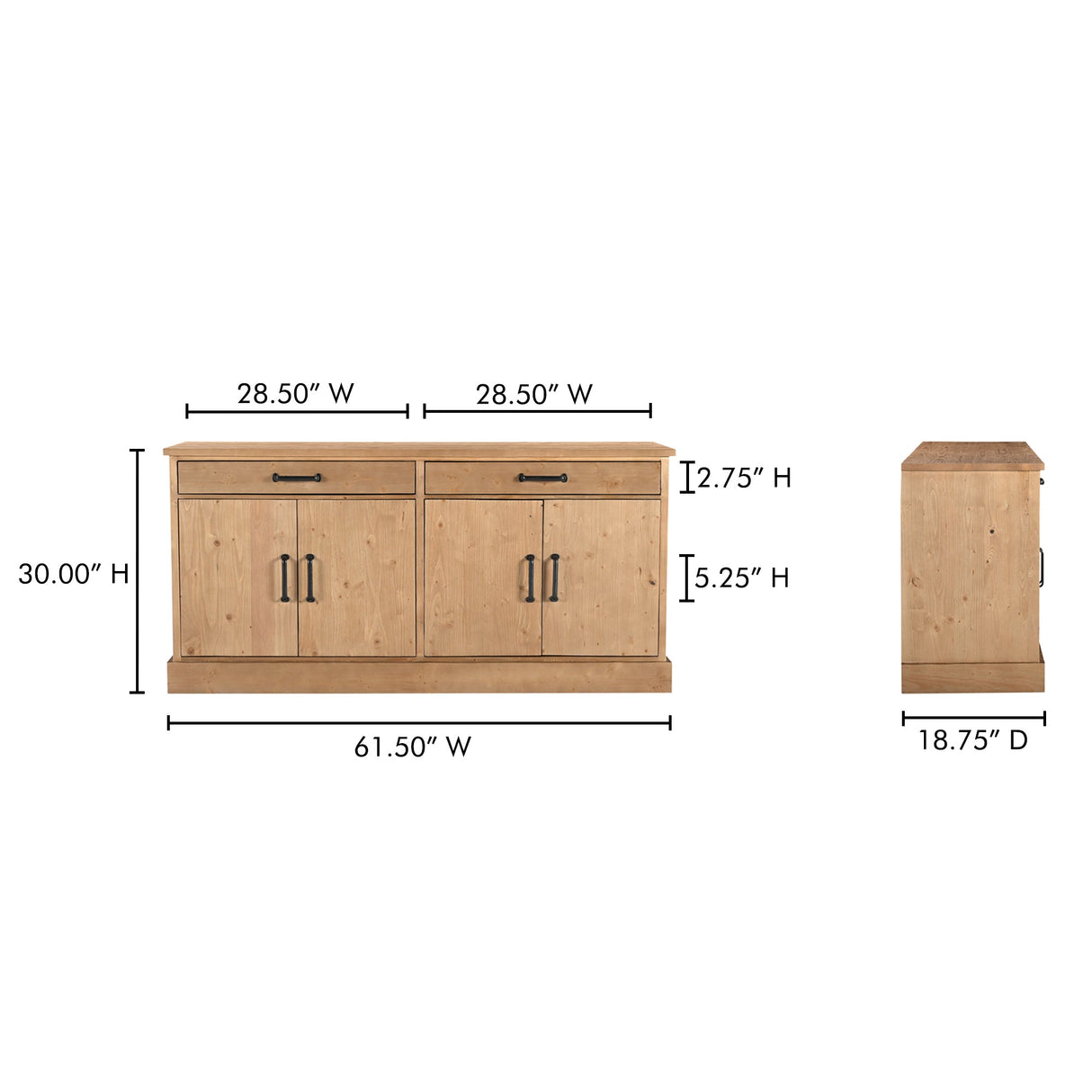Tade Honey Pine 2 Drawer Sideboard by MOES at Eve Furniture