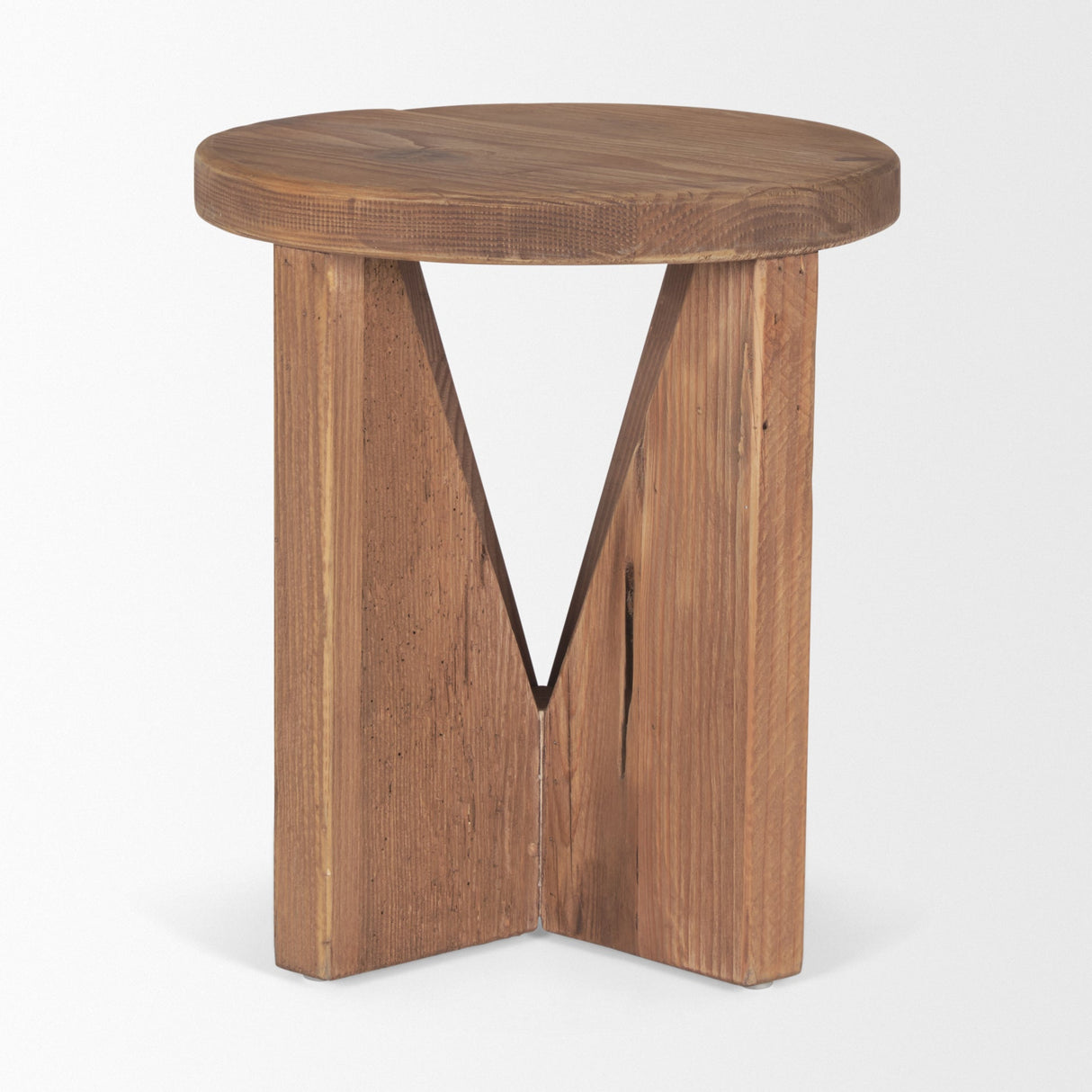 Tahlia Round Natural Brown Wood w/ Angled Legs Stool by Mercana at Eve Furniture