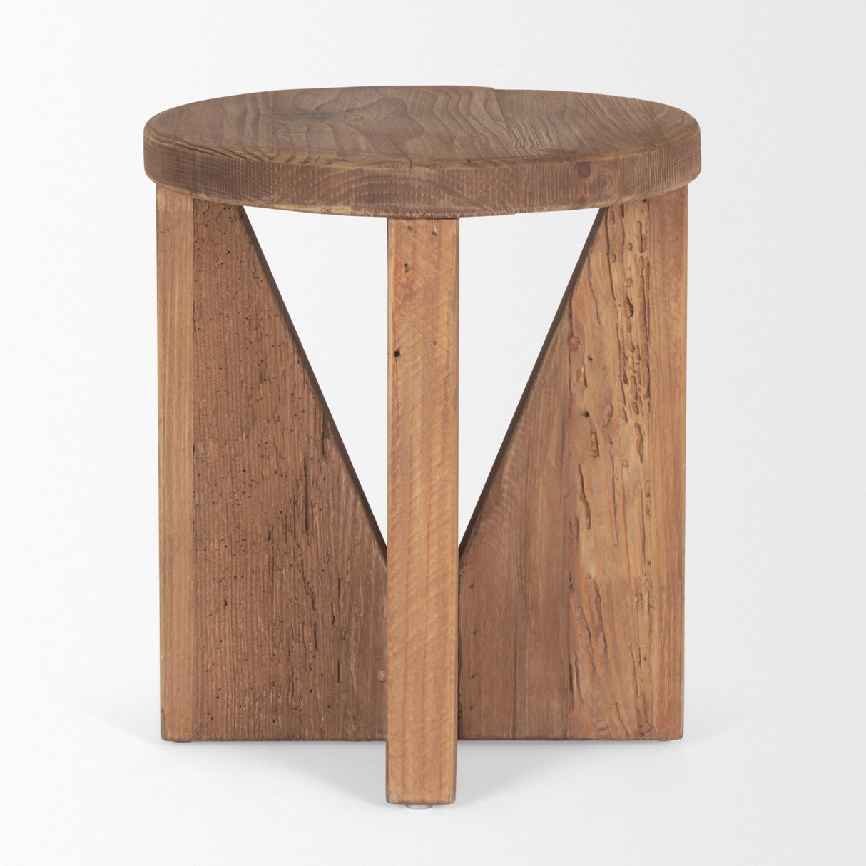 Tahlia Round Natural Brown Wood w/ Angled Legs Stool by Mercana at Eve Furniture