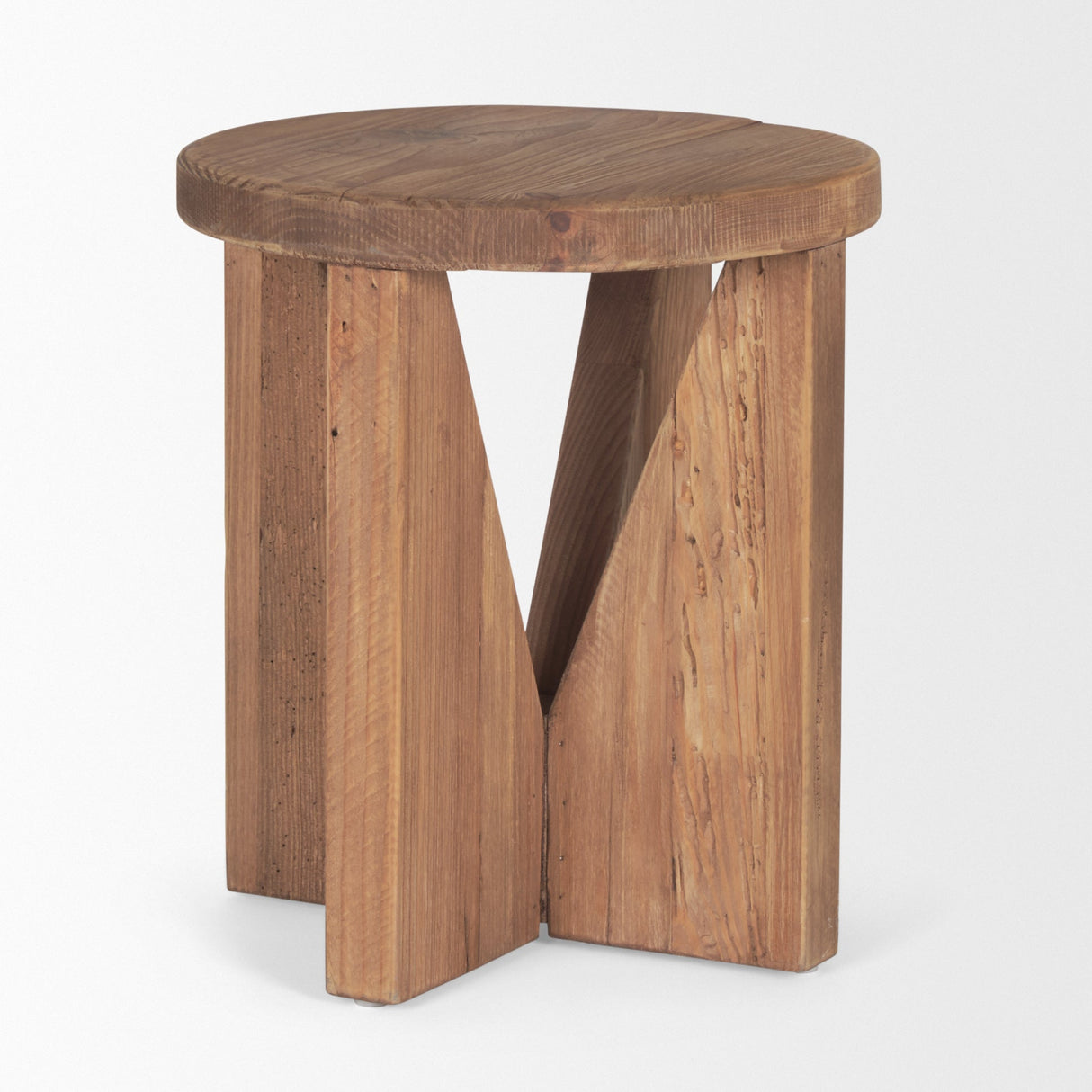 Tahlia Round Natural Brown Wood w/ Angled Legs Stool by Mercana at Eve Furniture