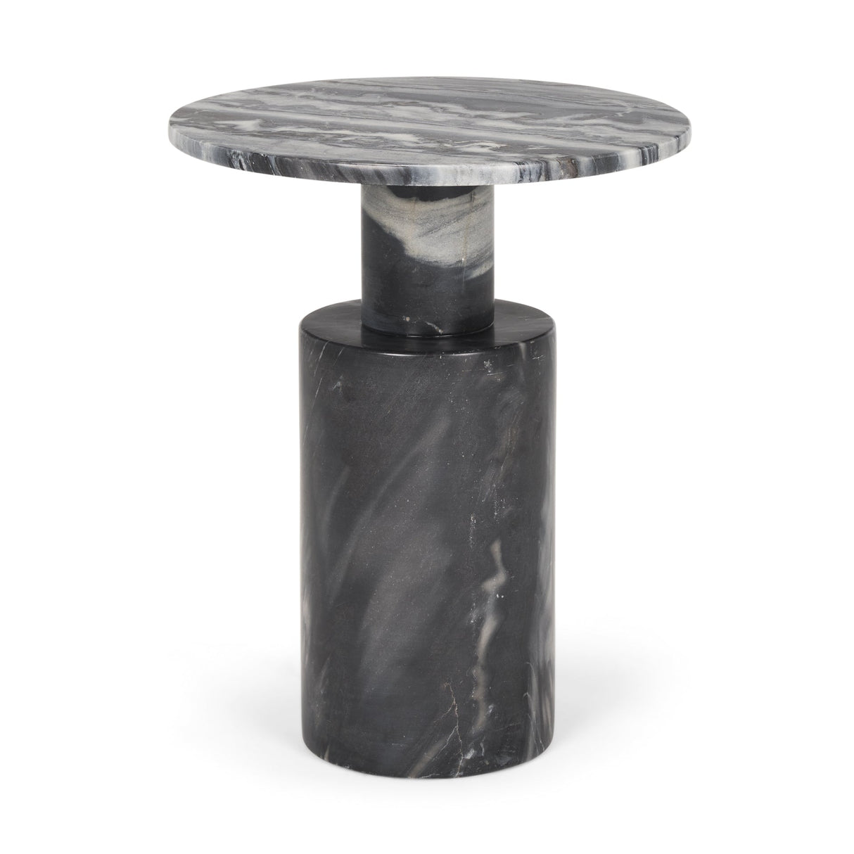 Taite Solid Dark Gray Marble Pedestal Accent Table by Mercana at Eve Furniture