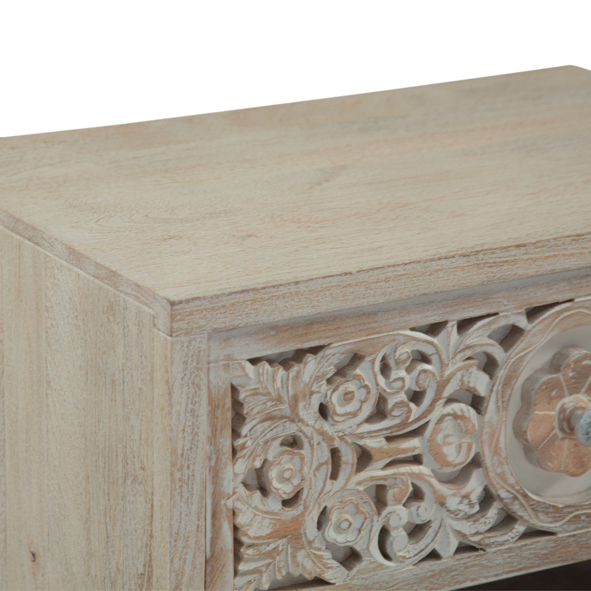 Taj 26" Nightstand with Plinth Base in Carved Heirloom White by Home Trends & Design at Eve Furniture