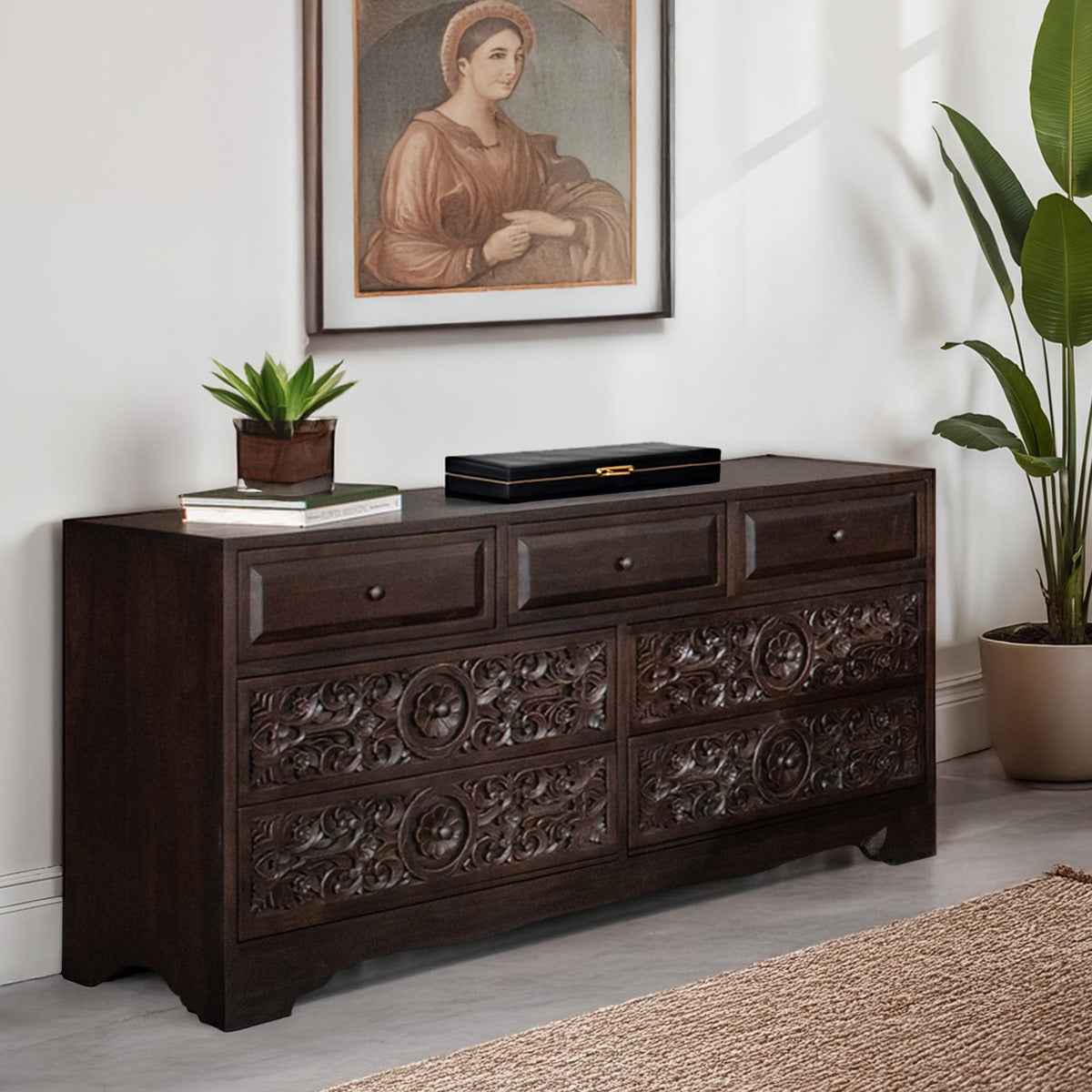 Taj 71" Dresser with Plinth Base in Vintage Brown by Home Trends & Design at Eve Furniture