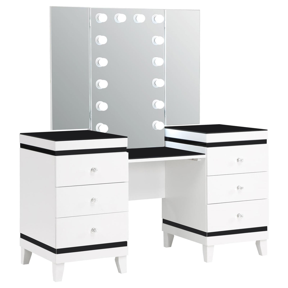 Talei Black and White 6-drawer Vanity Set with Hollywood Lighting by Coaster at Eve Furniture