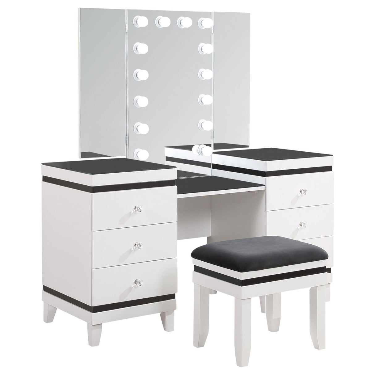 Talei Black and White 6-drawer Vanity Set with Hollywood Lighting by Coaster at Eve Furniture