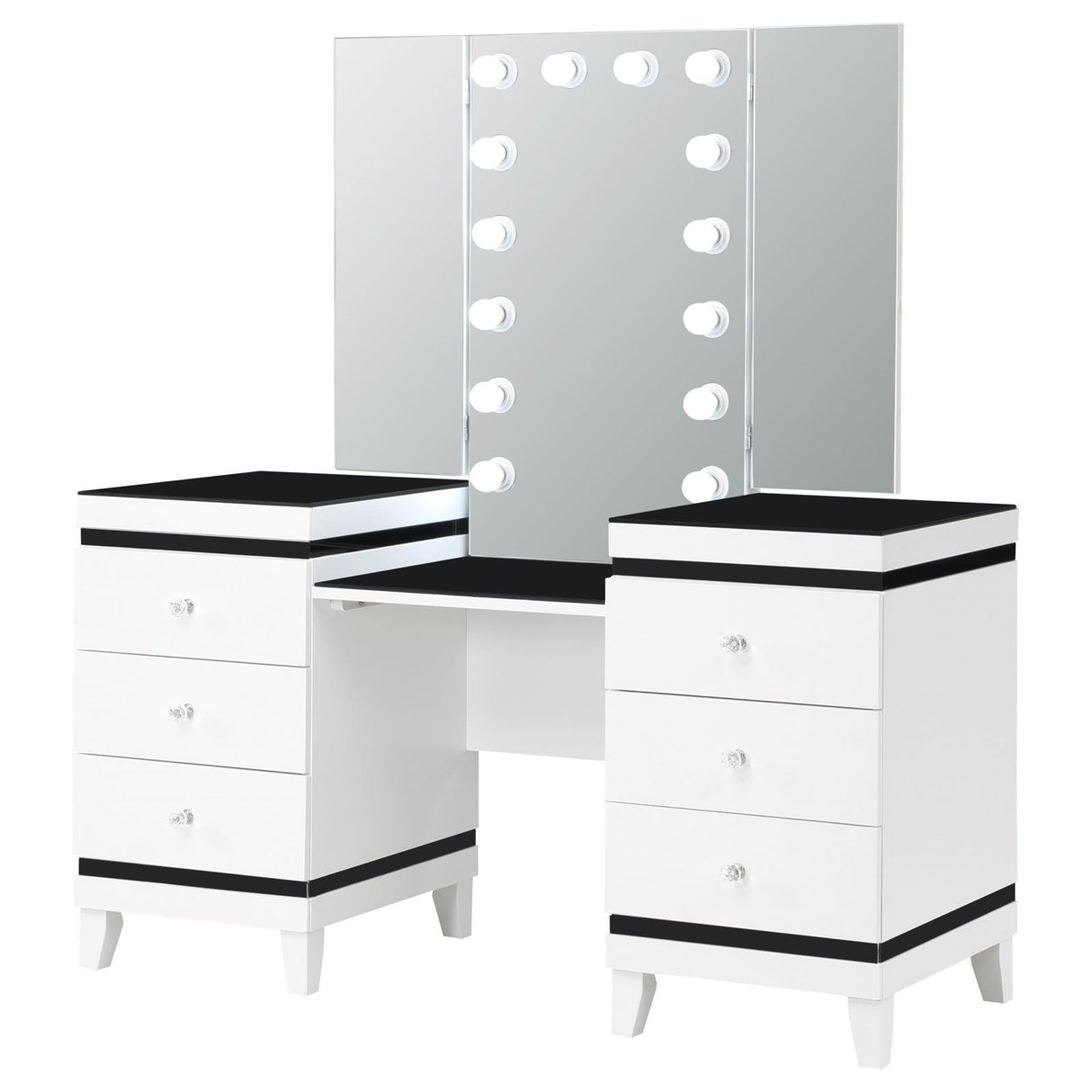 Talei Black and White 6-drawer Vanity Set with Hollywood Lighting by Coaster at Eve Furniture