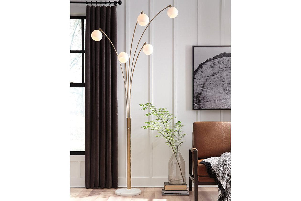 Taliya Champagne/White Arc Lamp by Ashley at Eve Furniture