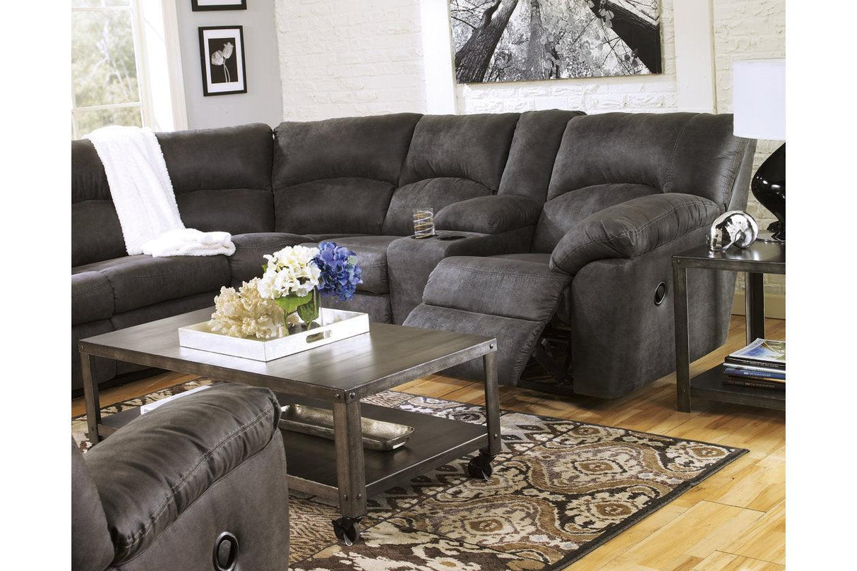 Tambo Pewter 2-Piece Manual Reclining Sectional by Ashley at Eve Furniture