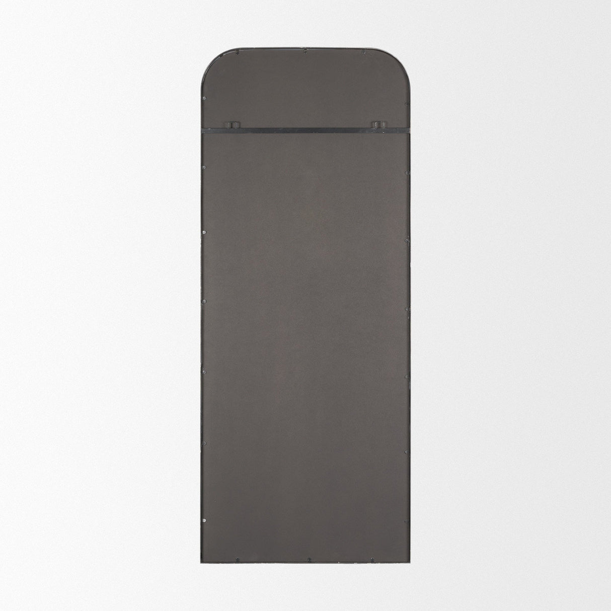 Tamira Tall Brushed Gunmetal Metal Arched Mirror by Mercana at Eve Furniture