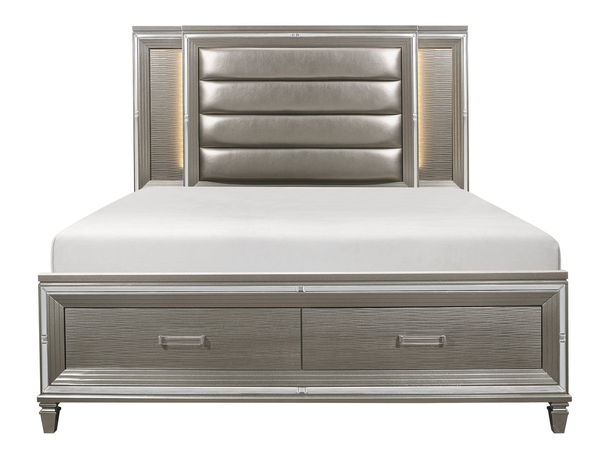Tamsin Silver/Gray Metallic California King LED Upholstered Storage Platform Bed by Homelegance at Eve Furniture