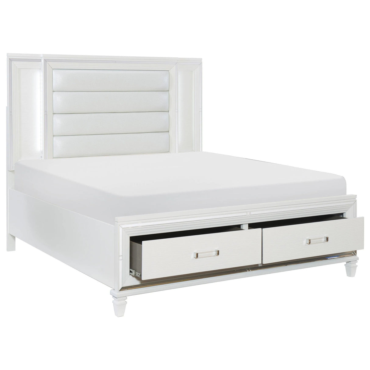 Tamsin White Queen LED Upholstered Storage Platform Bed by Homelegance at Eve Furniture