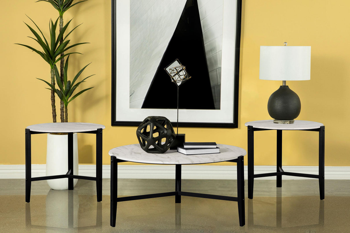 Tandi White 3-Piece Faux Marble Coffee and End Table Set by Coaster at Eve Furniture
