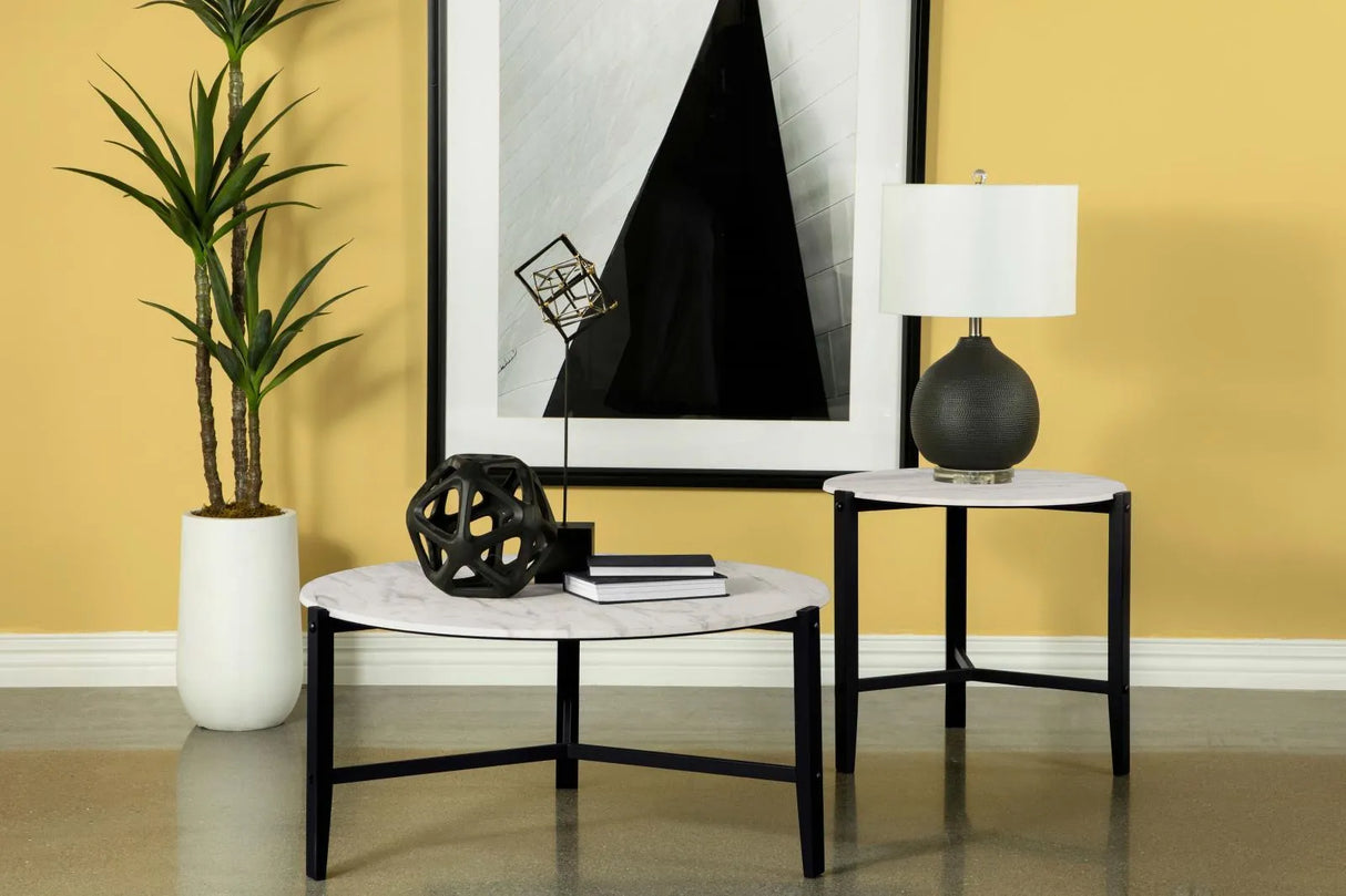 Tandi White Marble/Black Round End Table Faux by Coaster at Eve Furniture
