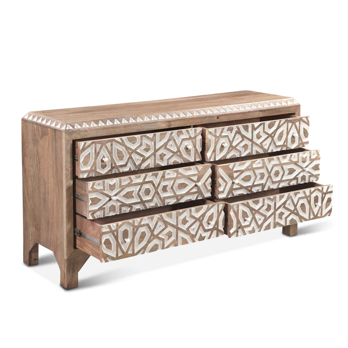 Tangiers 61" Six Drawer Dresser in Carved Natural White by Home Trends & Design at Eve Furniture
