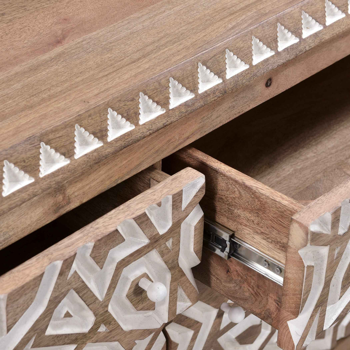 Tangiers 61" Six Drawer Dresser in Carved Natural White by Home Trends & Design at Eve Furniture