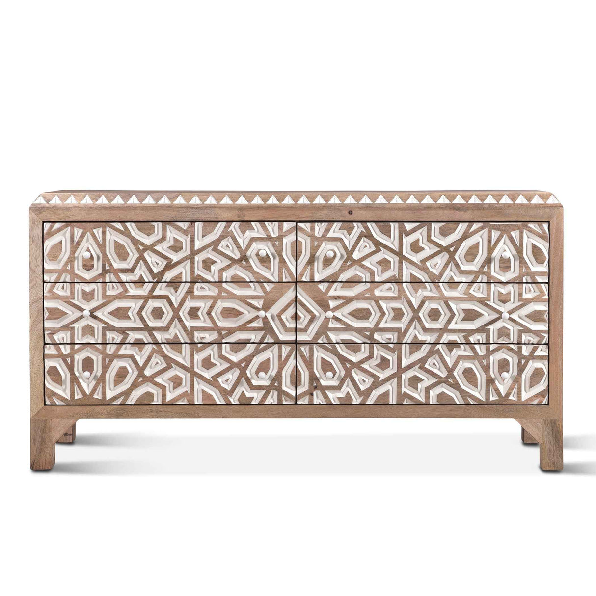Tangiers 61" Six Drawer Dresser in Carved Natural White by Home Trends & Design at Eve Furniture