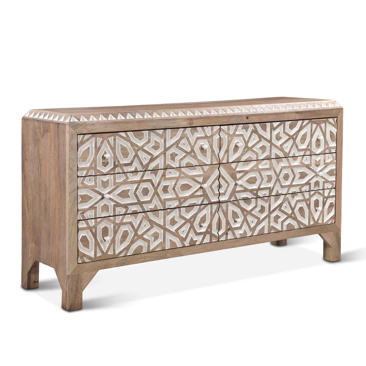 Tangiers 61" Six Drawer Dresser in Carved Natural White by Home Trends & Design at Eve Furniture