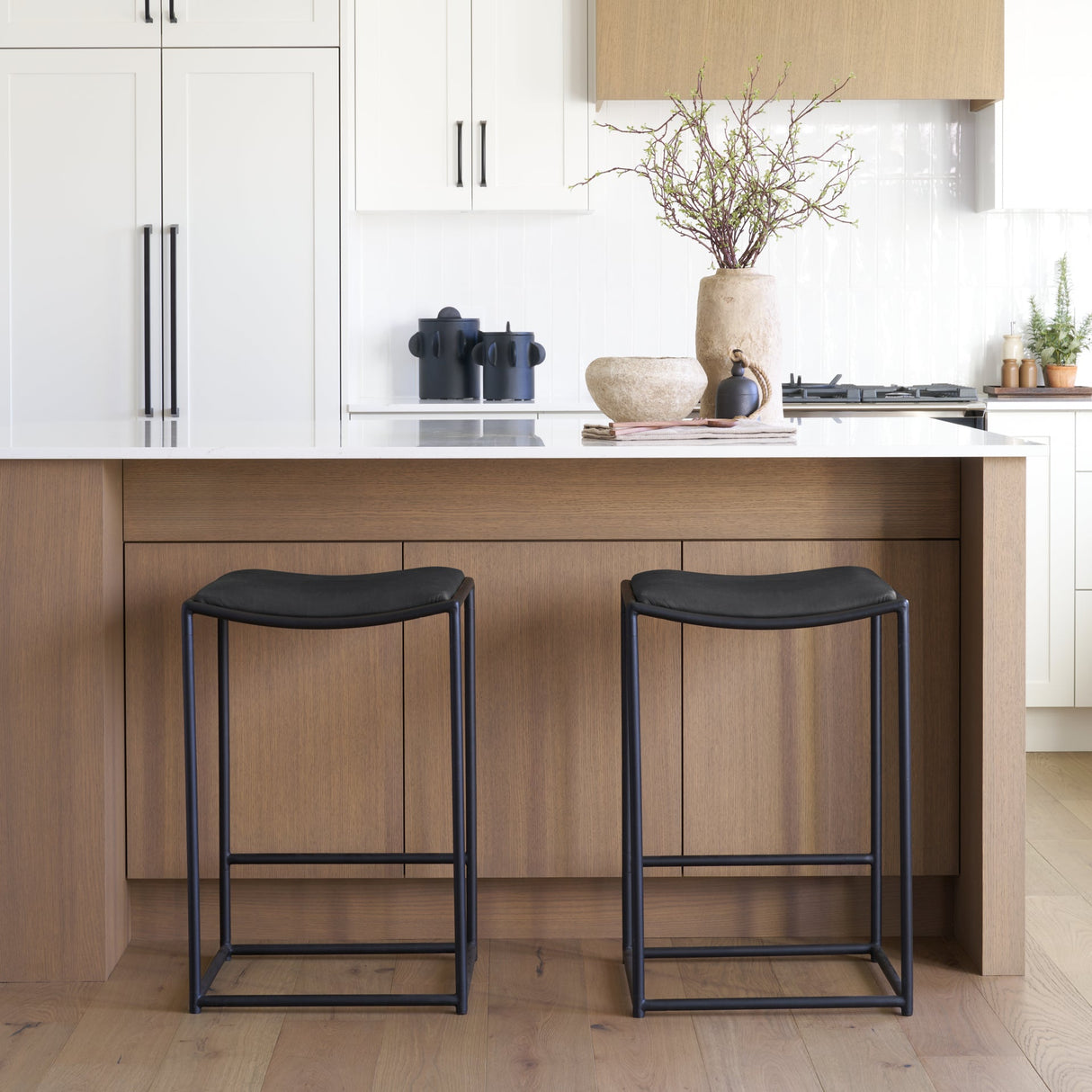 Taniel Black Leather w/ Black Metal Counter Stool by Mercana at Eve Furniture