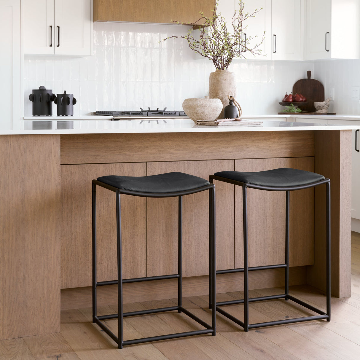 Taniel Black Leather w/ Black Metal Counter Stool by Mercana at Eve Furniture