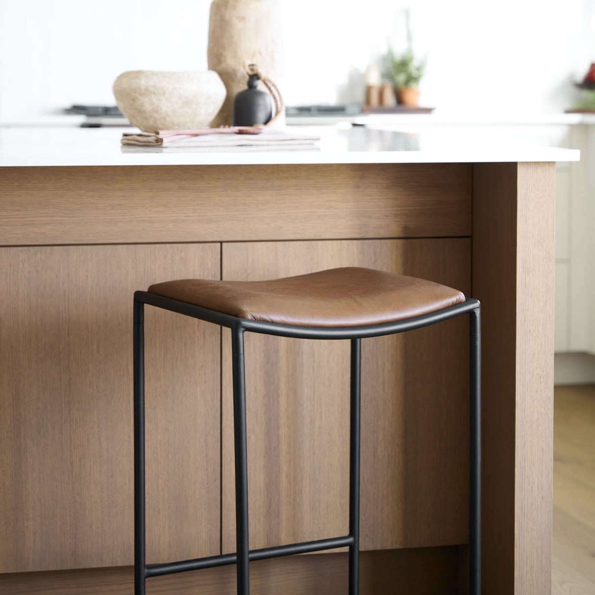 Taniel Brown Leather w/ Black Metal Counter Stool by Mercana at Eve Furniture