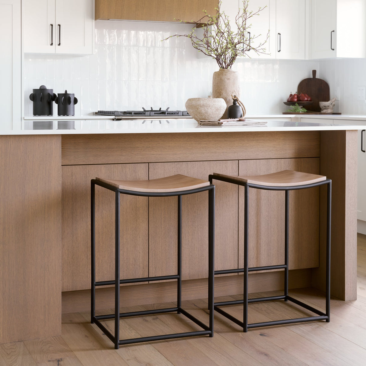 Taniel Light Brown Wood w/ Black Metal Counter Stool by Mercana at Eve Furniture