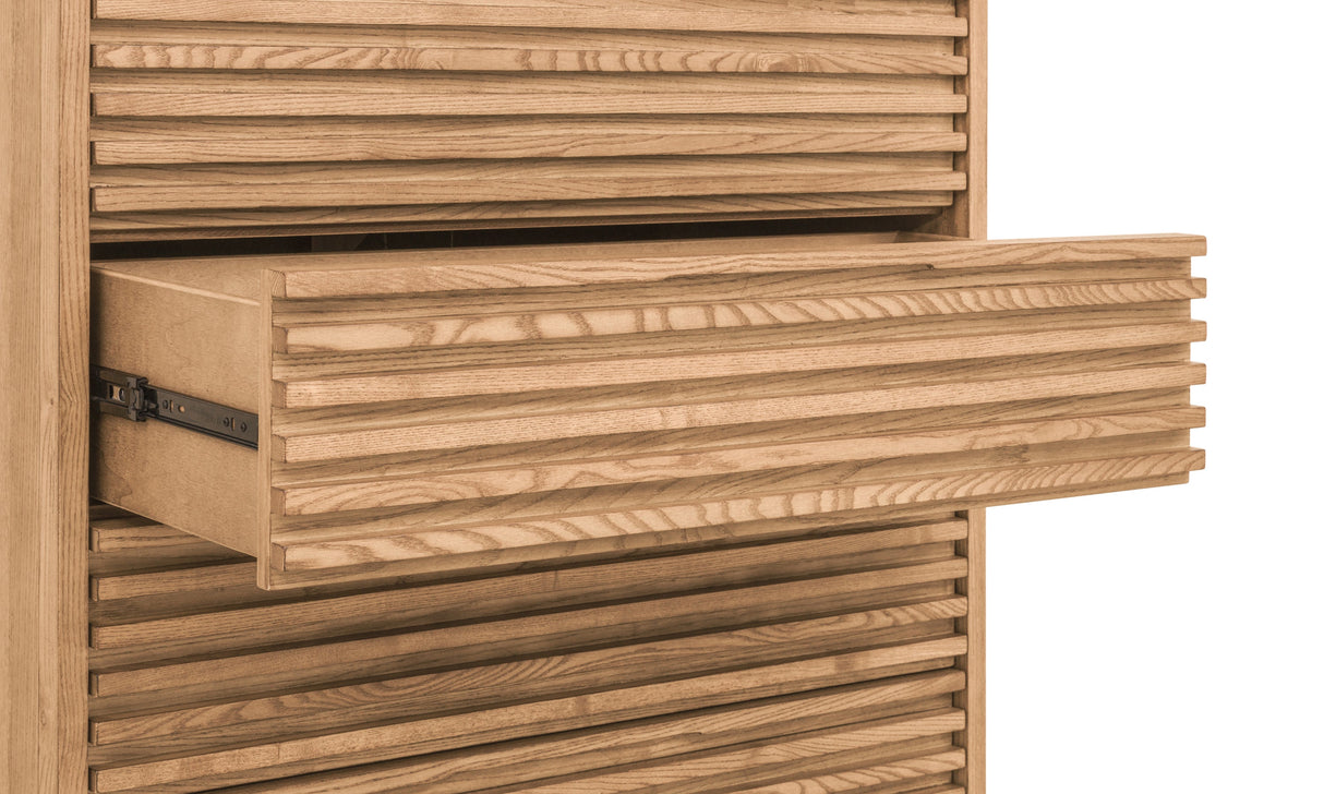 Tanner Five Drawer Ash Wood Chest in Flaxen by Modus Furniture at Eve Furniture