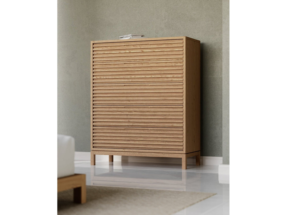Tanner Five Drawer Ash Wood Chest in Flaxen by Modus Furniture at Eve Furniture