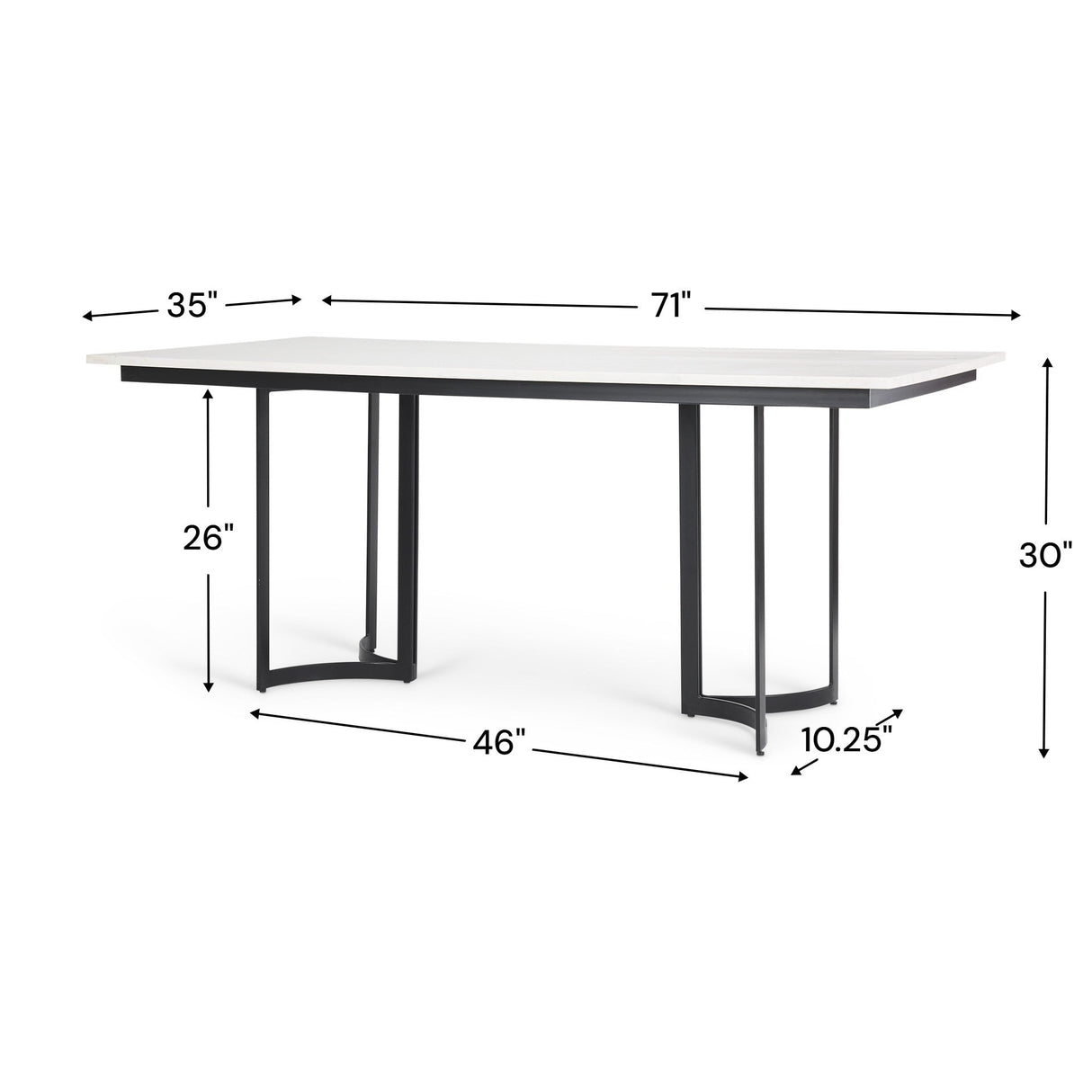 Tanner I Rectangular White Marble W/ Metal Base Dining Table by Mercana at Eve Furniture