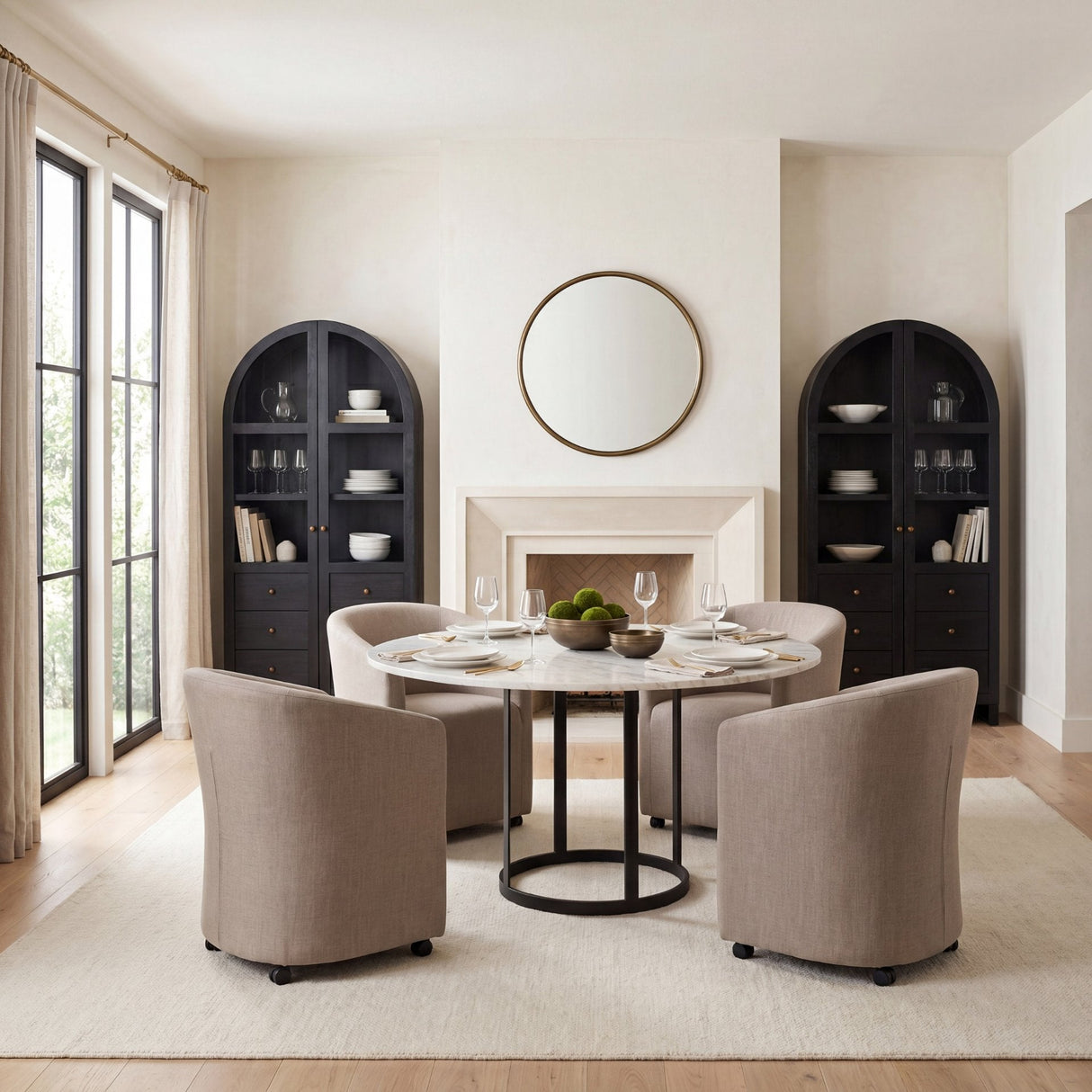 Tanner II Round White Marble Top Black Metal Base Dining Table by Mercana at Eve Furniture