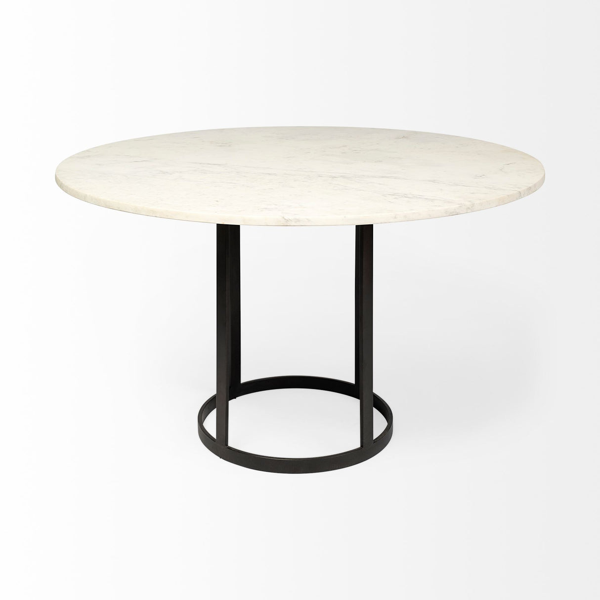 Tanner II Round White Marble Top Black Metal Base Dining Table by Mercana at Eve Furniture